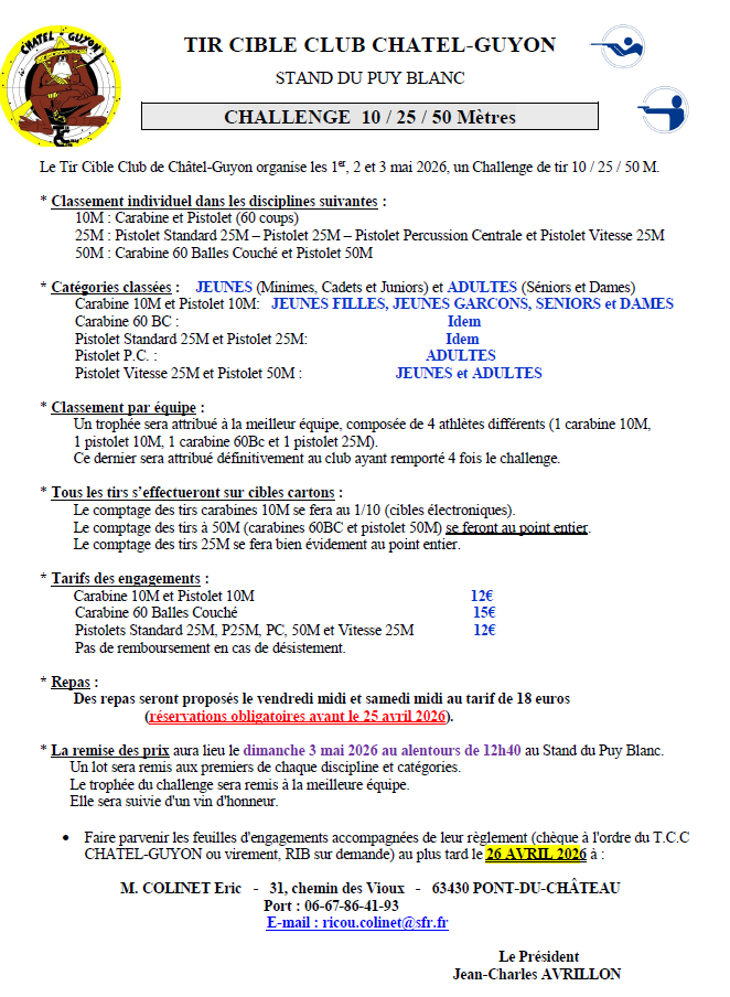 Concours challenge 10 25 50m chatel guyon 2026
